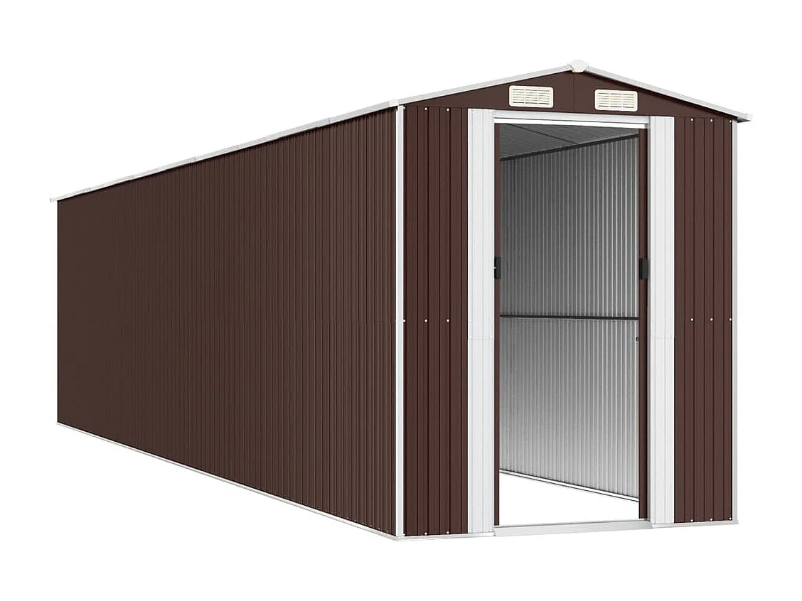 Galpão de jardim, cabana, casa de armazenamento, galpão ao ar livre, ferramentas, robusto, escuro, 192 x 855 x 223 cm, aço galvanizado marrom 02_0022325