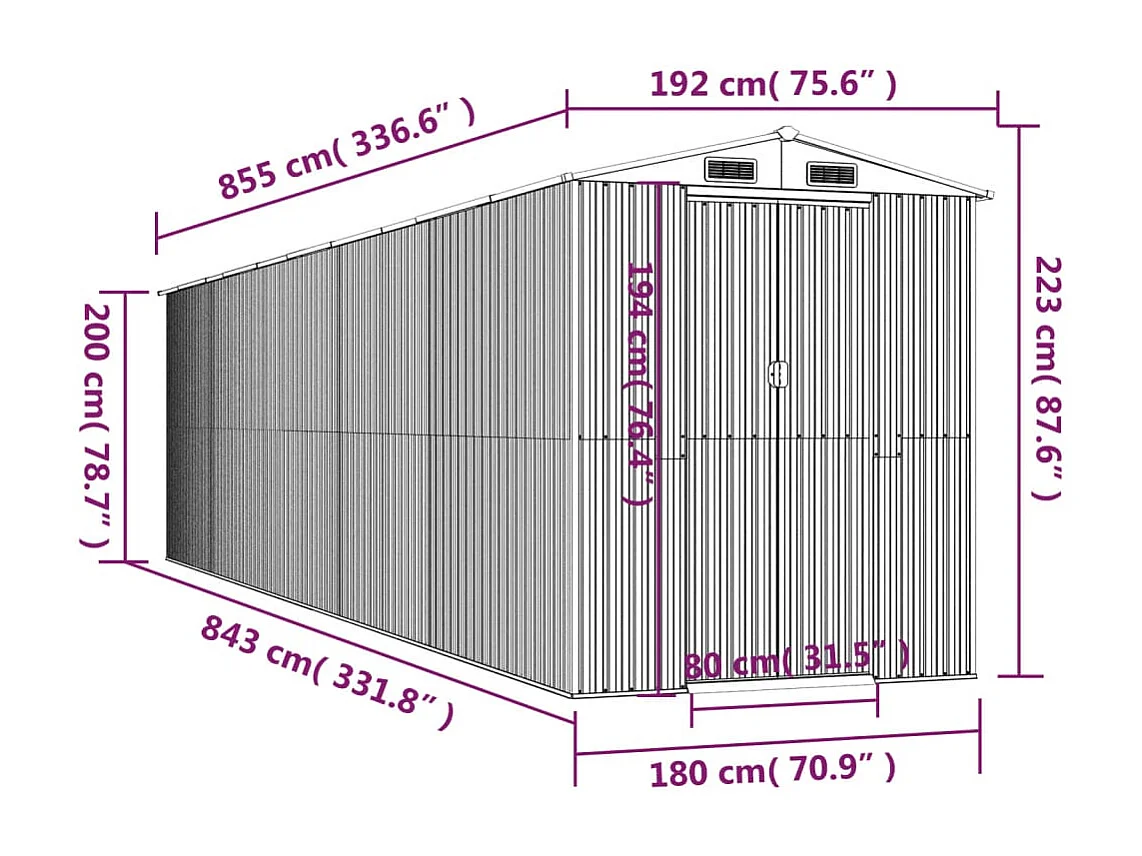 Galpão de jardim, cabana, casa de armazenamento, galpão ao ar livre, ferramentas, robusto, escuro, 192 x 855 x 223 cm, aço galvanizado marrom 02_0022325