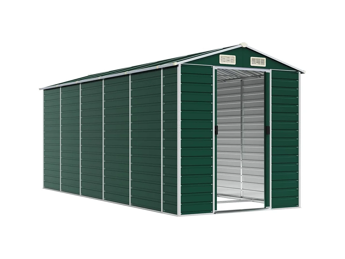 Abrigo de jardim, cabana, casa de armazenamento, galpão ao ar livre, ferramentas robustas 191 x 470 x 198 cm aço galvanizado verde 02_0022351