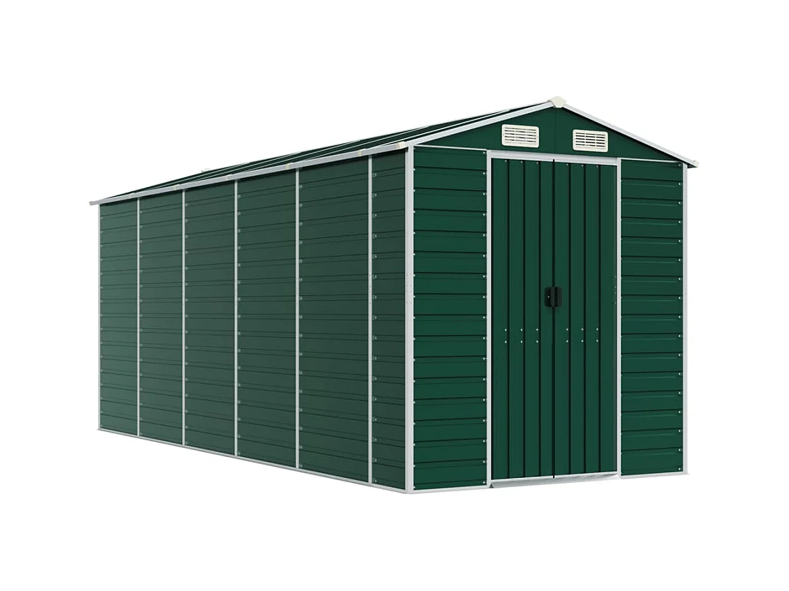Casetta da giardino casetta per capanni casetta per ripostigli casetta per attrezzi da esterno robusta 191 x 470 x 198 cm acciaio zincato verde 02_0022351