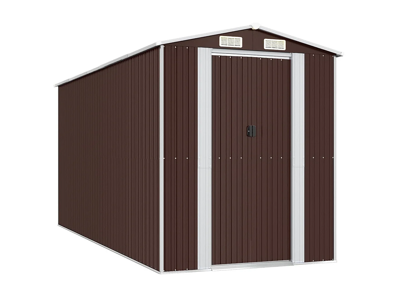 Galpão de jardim, cabana, casa de armazenamento, galpão ao ar livre, ferramentas, robusto, escuro, 192 x 440 x 223 cm, aço galvanizado marrom 02_0022320