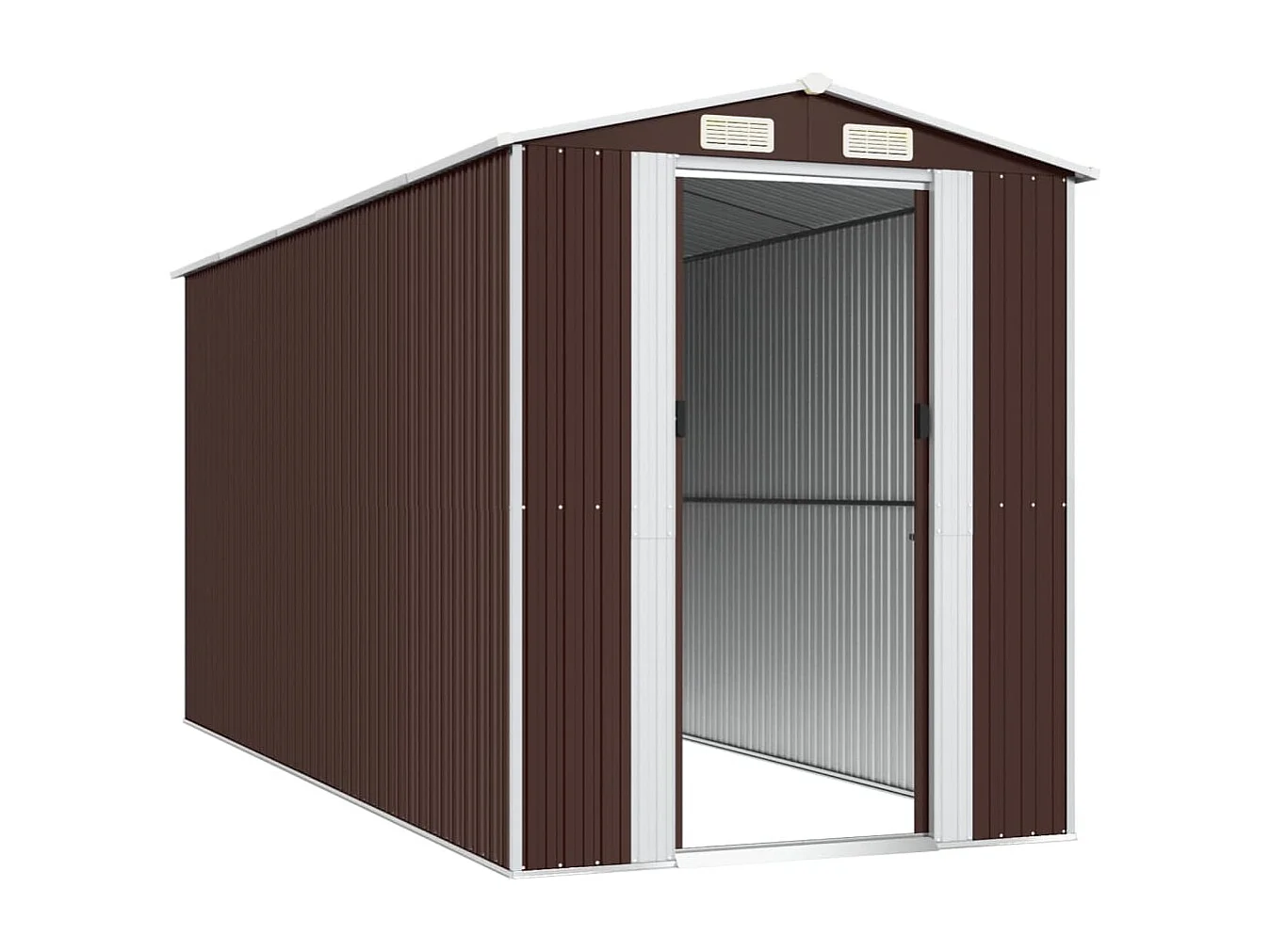 Galpão de jardim, cabana, casa de armazenamento, galpão ao ar livre, ferramentas, robusto, escuro, 192 x 440 x 223 cm, aço galvanizado marrom 02_0022320