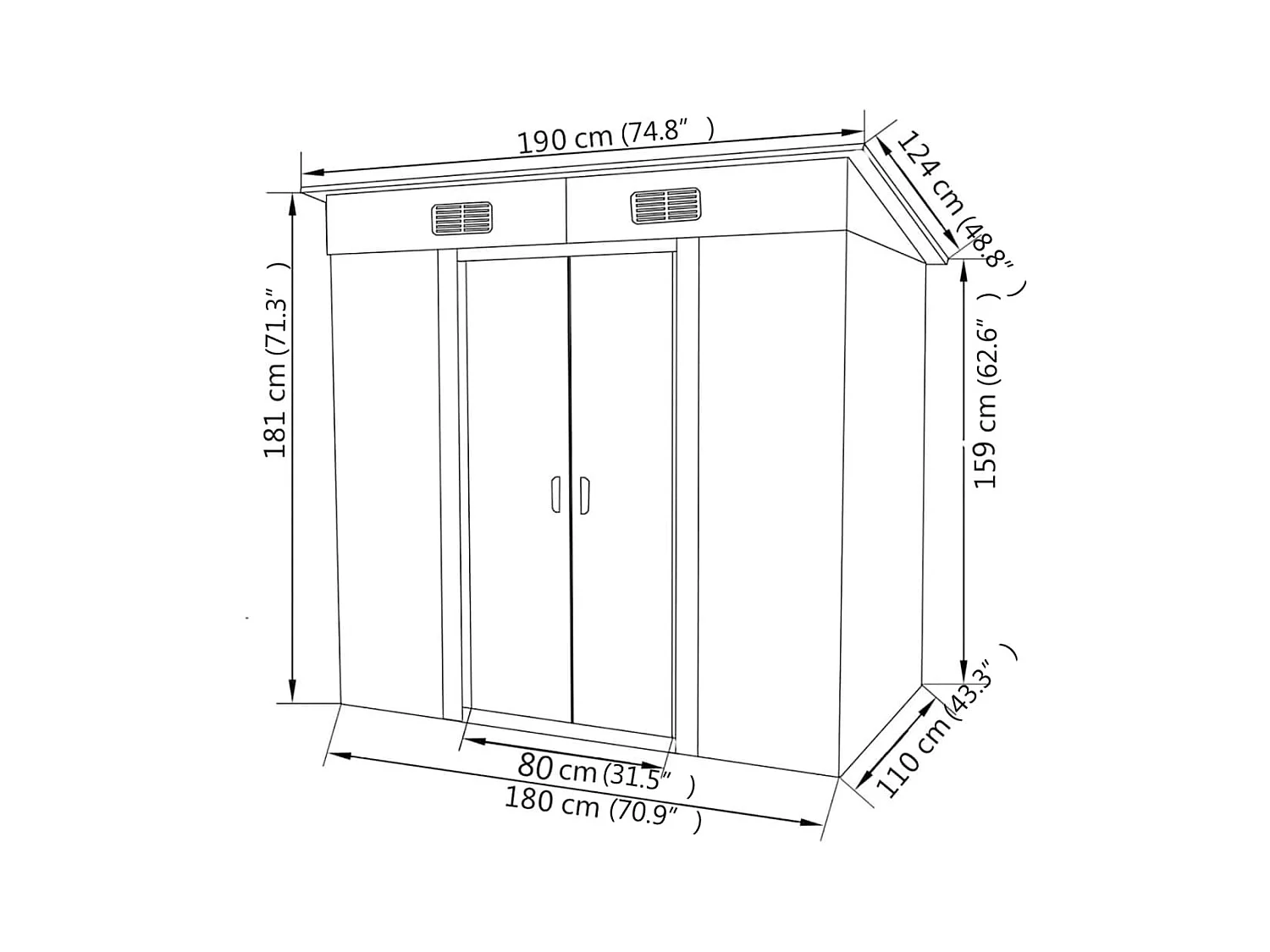Cobertizo de jardín cobertizo para cabaña cobertizo para almacenamiento cobertizo exterior para herramientas robusto metal verde 02_0022342