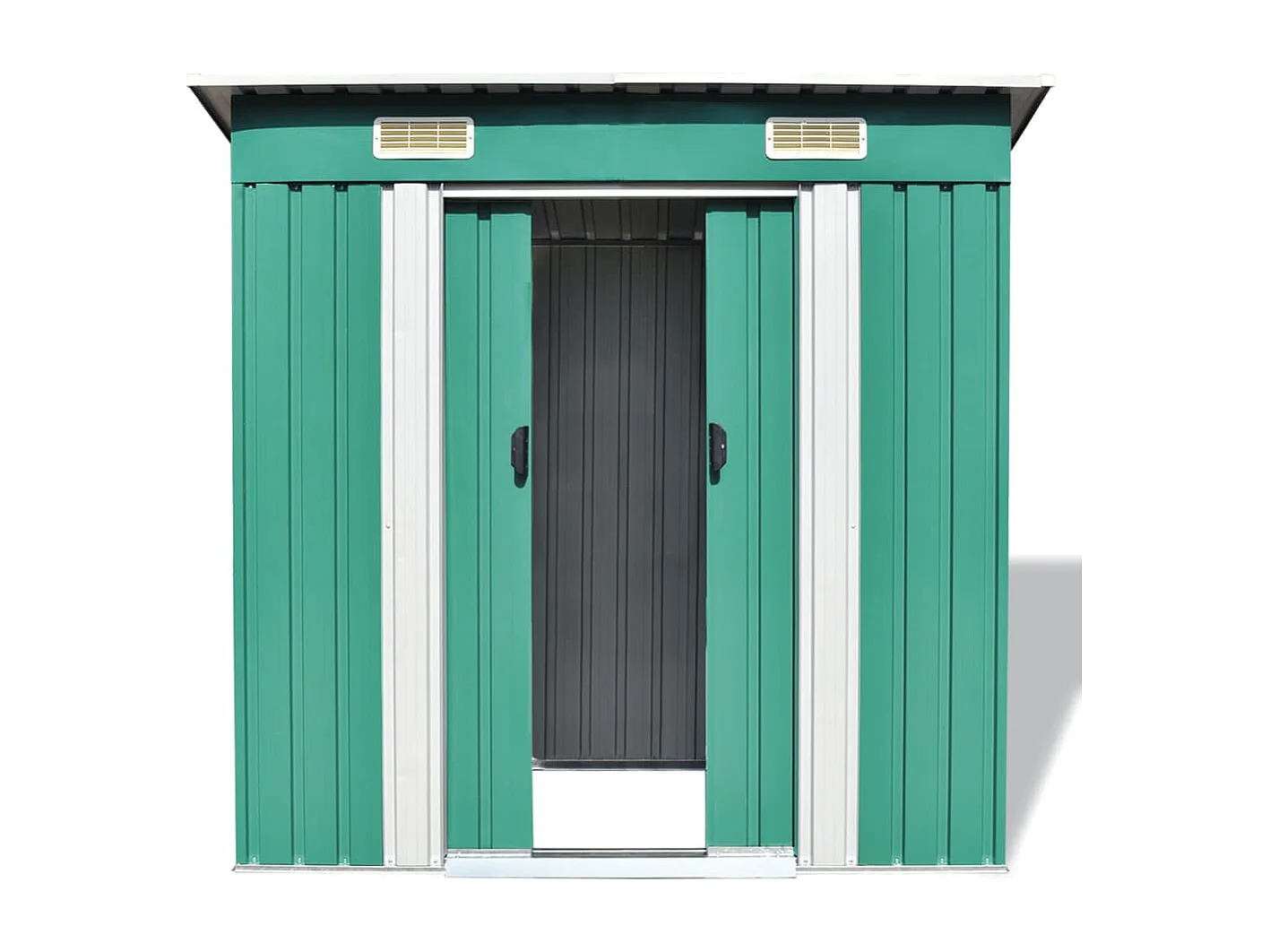 Galpão de jardim, cabana, casa, galpão de armazenamento, ferramentas ao ar livre, metal robusto, verde 02_0022342