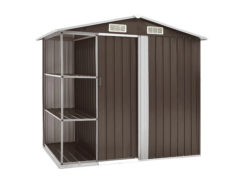 Casetta da giardino Capannone per cabina Capannone per la casa Capannone per esterni Robusto attrezzi con ripiano 205 x 130 x 183 cm Ferro marrone 02_0022224