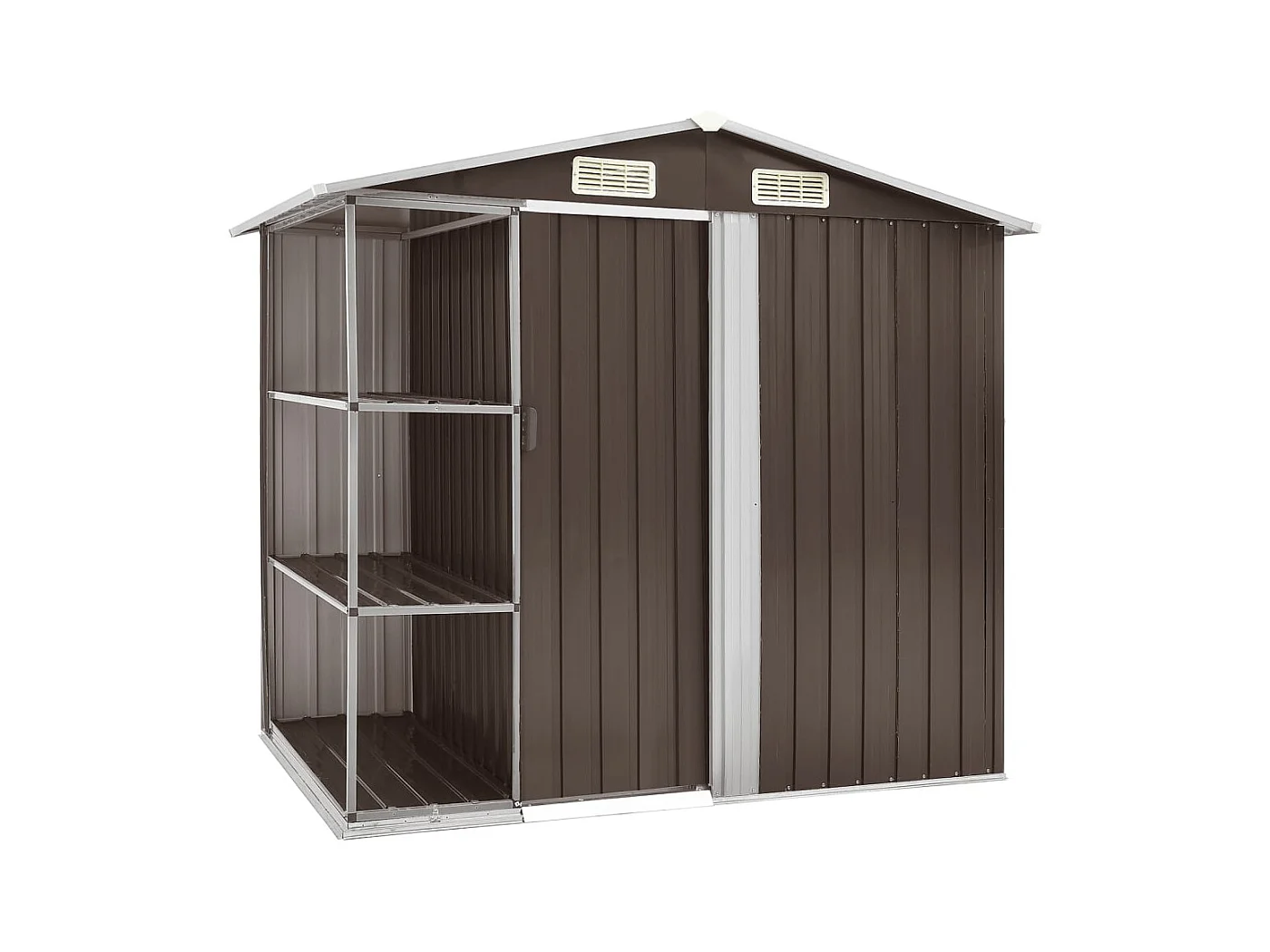 Galpão de jardim cabana galpão de armazenamento casa galpão ao ar livre ferramentas robustas com prateleira 205 x 130 x 183 cm ferro marrom 02_0022224