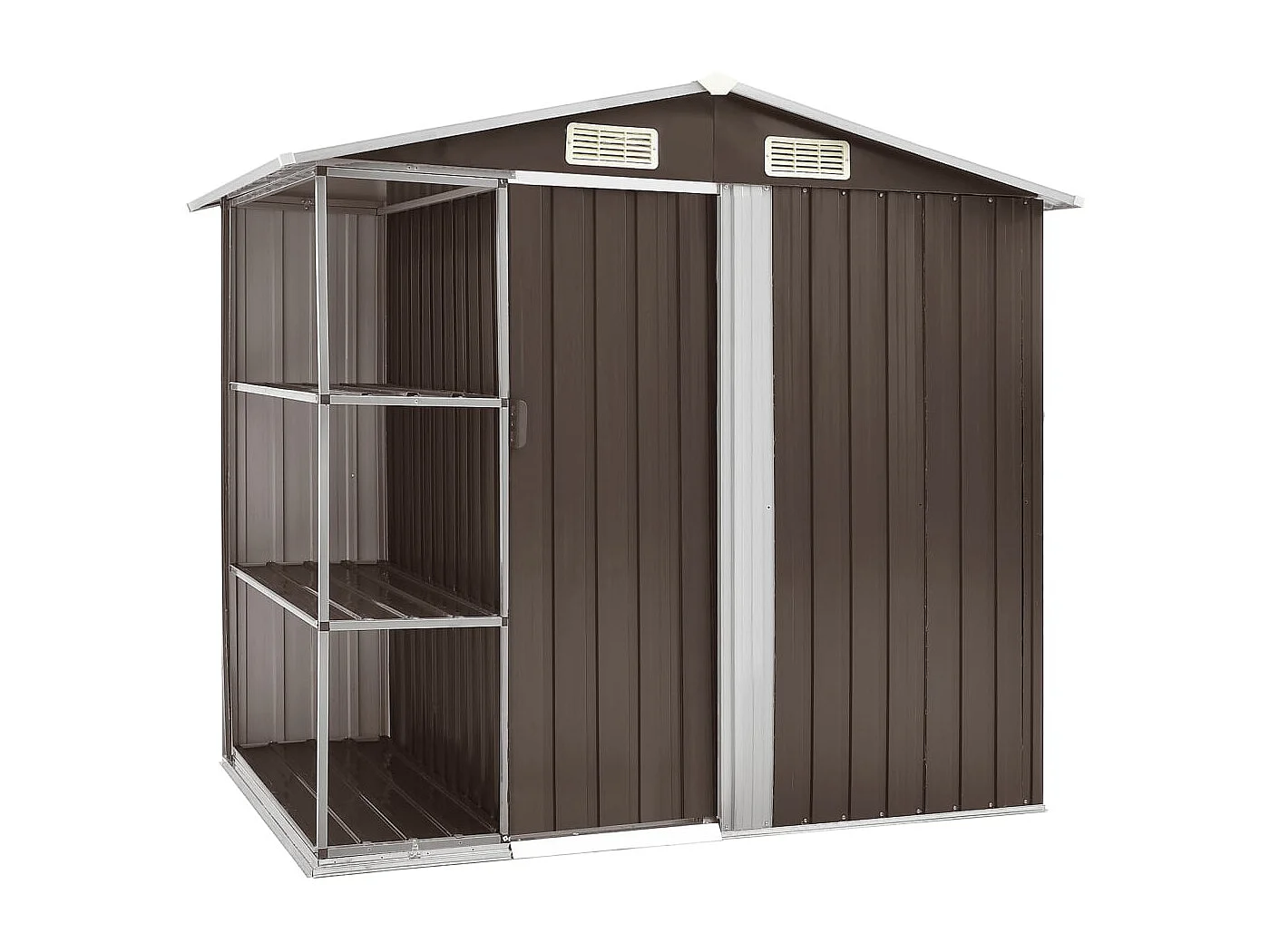 Casetta da giardino Capannone per cabina Capannone per la casa Capannone per esterni Robusto attrezzi con ripiano 205 x 130 x 183 cm Ferro marrone 02_0022224