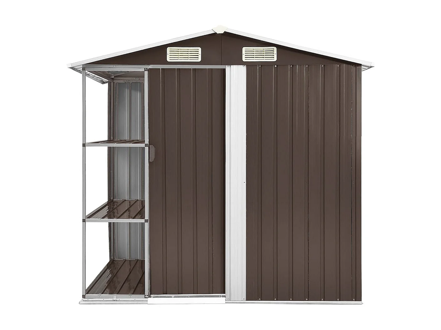 Casetta da giardino Capannone per cabina Capannone per la casa Capannone per esterni Robusto attrezzi con ripiano 205 x 130 x 183 cm Ferro marrone 02_0022224