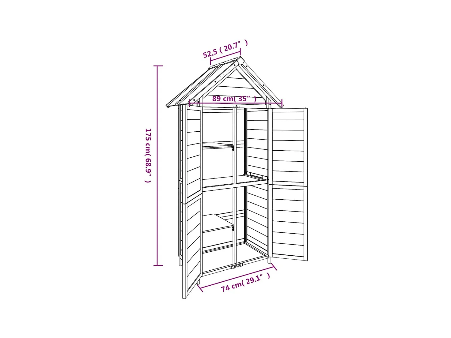 Abri de jardin cabane bois marron 89 x 52.5 x 175 cm 02_0022419