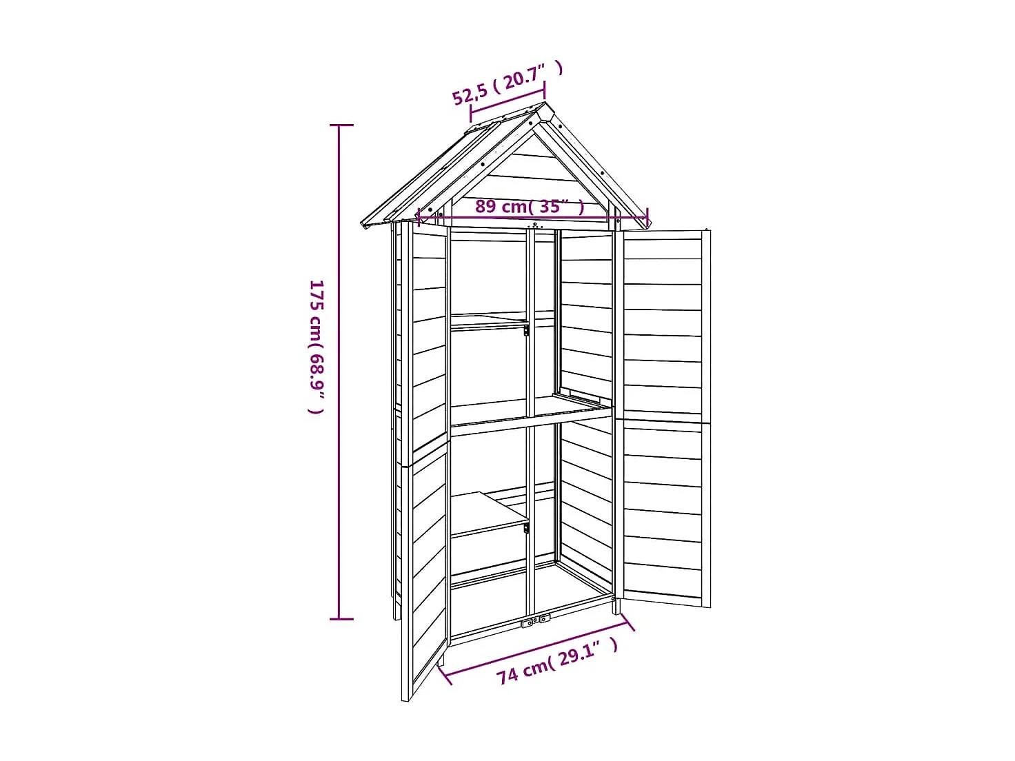 Abrigo de jardim, cabana, casa de armazenamento, galpão ao ar livre, ferramentas robustas 89 x 52,5 x 175 cm, madeira maciça, pinho cinza 02_0022419