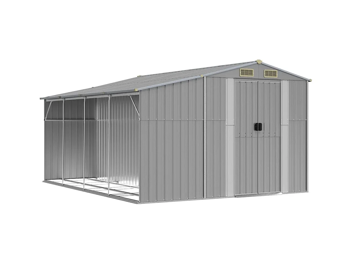 Casetta da giardino casetta per capanni casetta per riporre gli attrezzi casetta per esterni robusta 277 x 365,5 x 179 cm acciaio zincato grigio 02_0022238