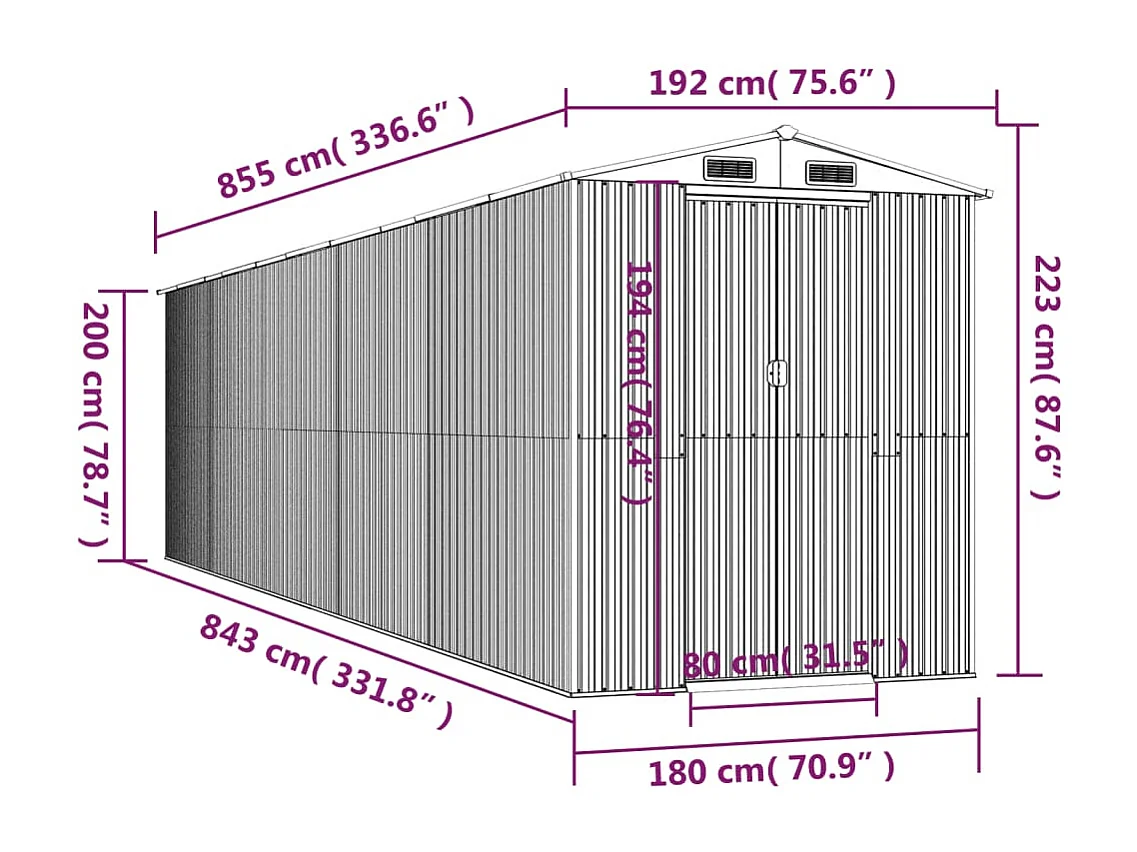 Abrigo de jardim, cabana, casa de armazenamento, abrigo ao ar livre, ferramentas robustas 192 x 855 x 223 cm aço galvanizado verde 02_0022369