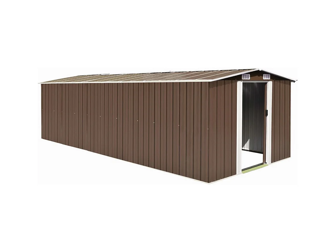Abrigo de jardim, cabana, casa de armazenamento, galpão ao ar livre, ferramentas robustas 257 x 580 x 181 cm, metal marrom 02_0022176