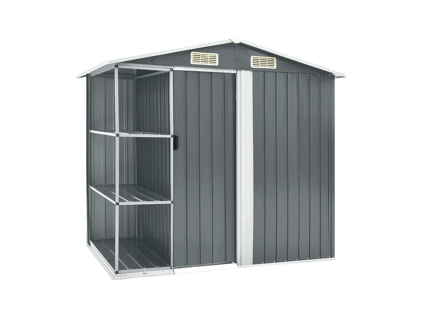 Casetta da giardino Casetta per cabina Capanno per la casa Casetta per esterni Casetta per attrezzi robusti con ripiano 205 x 130 x 183 cm Ferro grigio 02_0022223