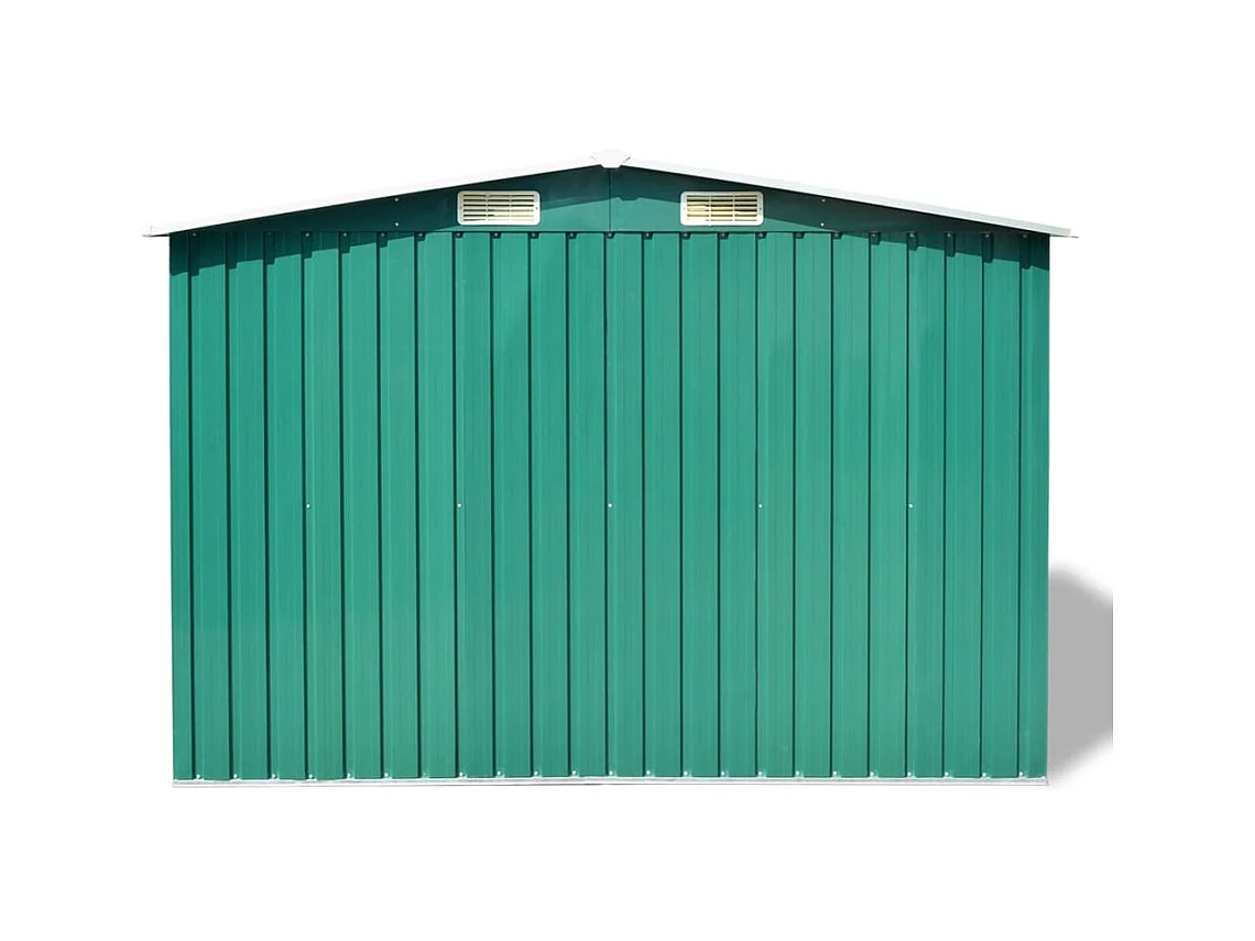 Galpão de jardim Cabine Galpão Casa Galpão de armazenamento Ferramentas de galpão ao ar livre Metal robusto 257 x 205 x 178 cm Verde 02_0022391