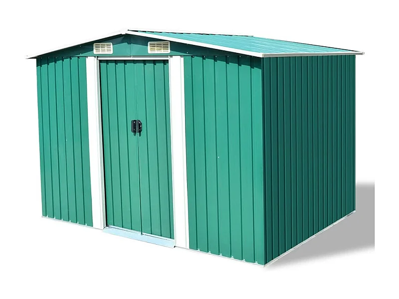 Galpão de jardim Cabine Galpão Casa Galpão de armazenamento Ferramentas de galpão ao ar livre Metal robusto 257 x 205 x 178 cm Verde 02_0022391