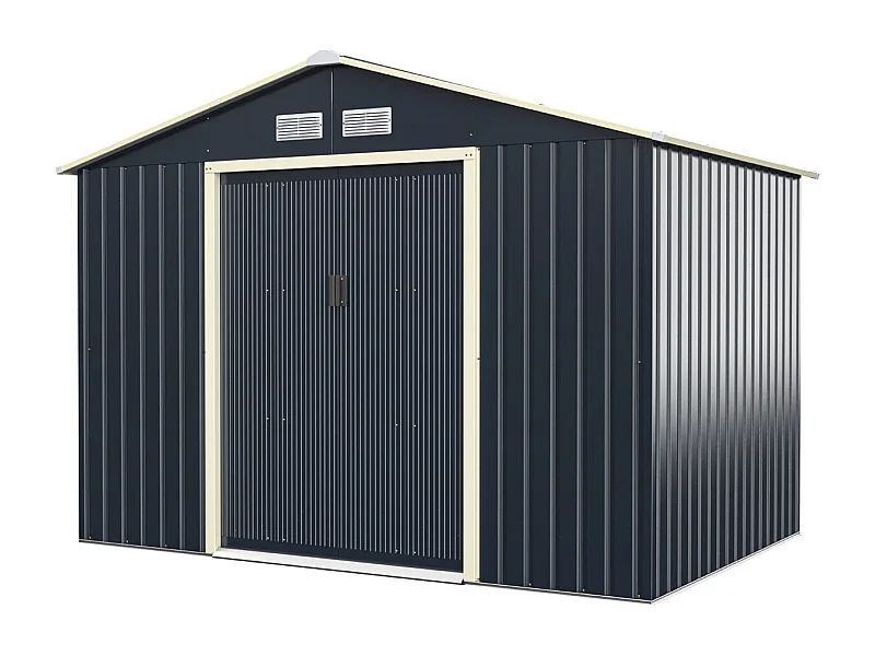 Cobertizo de jardín de metal 5,29㎡ 277 x 191 x 202 cm con 2 puertas correderas con cerradura 4 orificios de ventilación para bicicleta gris 20_0007629