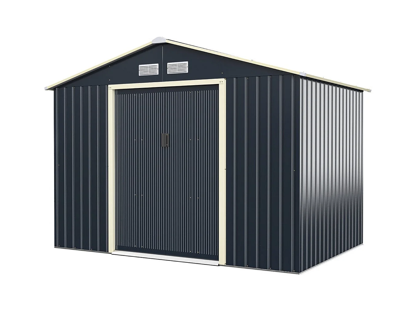 Cobertizo de jardín de metal 5,29㎡ 277 x 191 x 202 cm con 2 puertas correderas con cerradura 4 orificios de ventilación para bicicleta gris 20_0007629