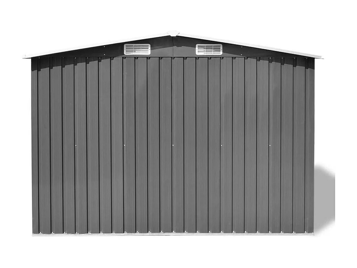Galpão de jardim Cabine Galpão Casa Galpão de armazenamento Ferramentas de galpão ao ar livre Metal robusto 257 x 205 x 178 cm Cinza 02_0022389