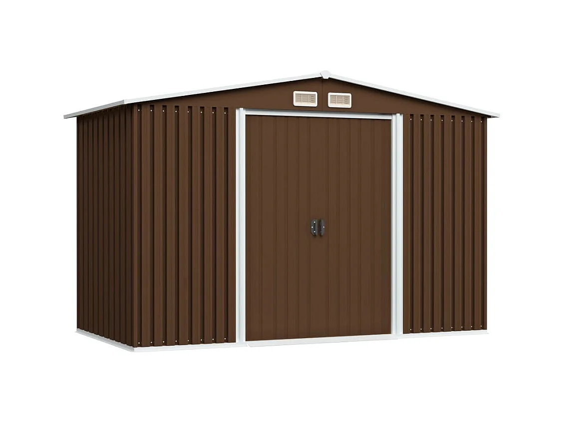 Abrigo de jardim, cabana, casa de armazenamento, galpão ao ar livre, ferramentas robustas 257 x 205 x 178 cm, aço marrom 02_0022387
