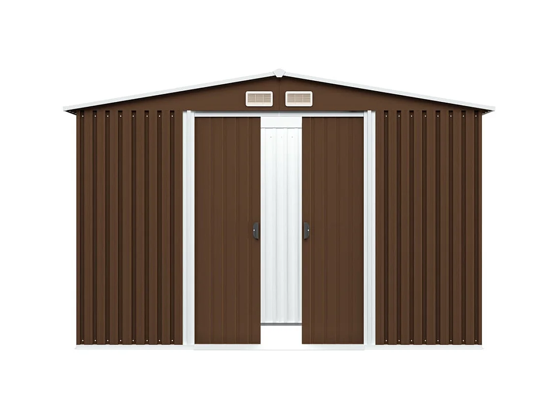 Abrigo de jardim, cabana, casa de armazenamento, galpão ao ar livre, ferramentas robustas 257 x 205 x 178 cm, aço marrom 02_0022387