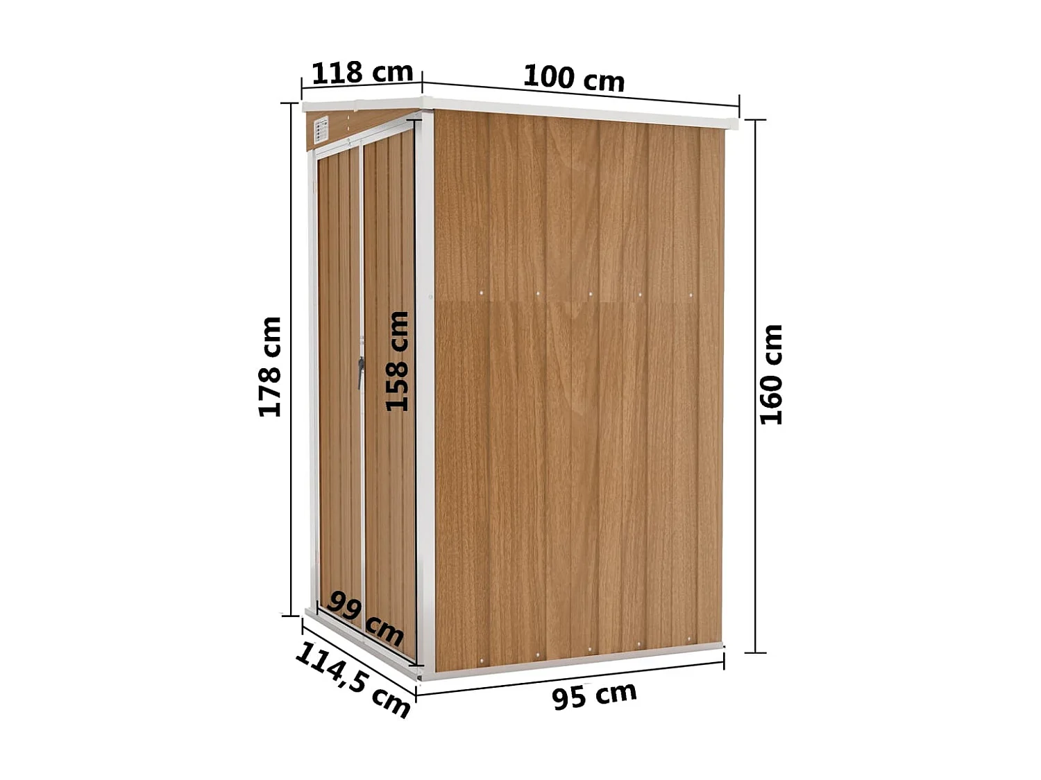Casetta da giardino a parete 118 x 100 x 178 cm in acciaio zincato marrone 02_0044057