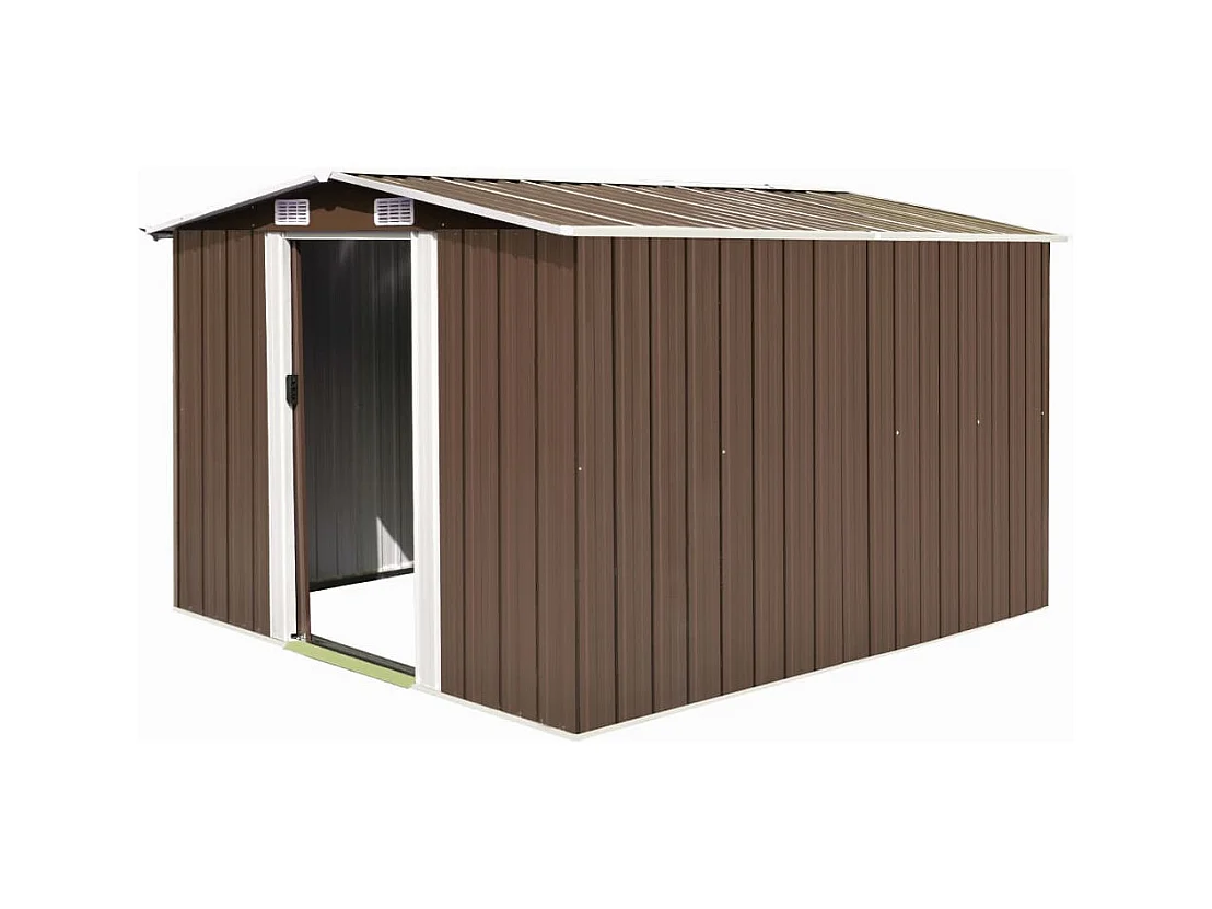 Casetta da giardino casetta per cabine ripostiglio casetta per la casa casetta per attrezzi da esterno robusta 257 x 298 x 178 cm marrone metallo 02_0022164