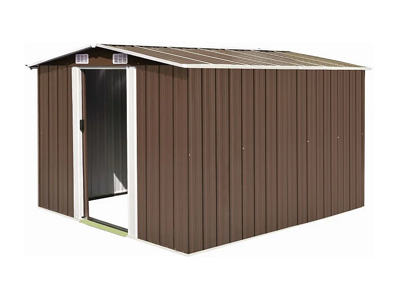 Abrigo de jardim, cabana, casa de armazenamento, galpão ao ar livre, ferramentas robustas 257 x 298 x 178 cm, metal marrom 02_0022164