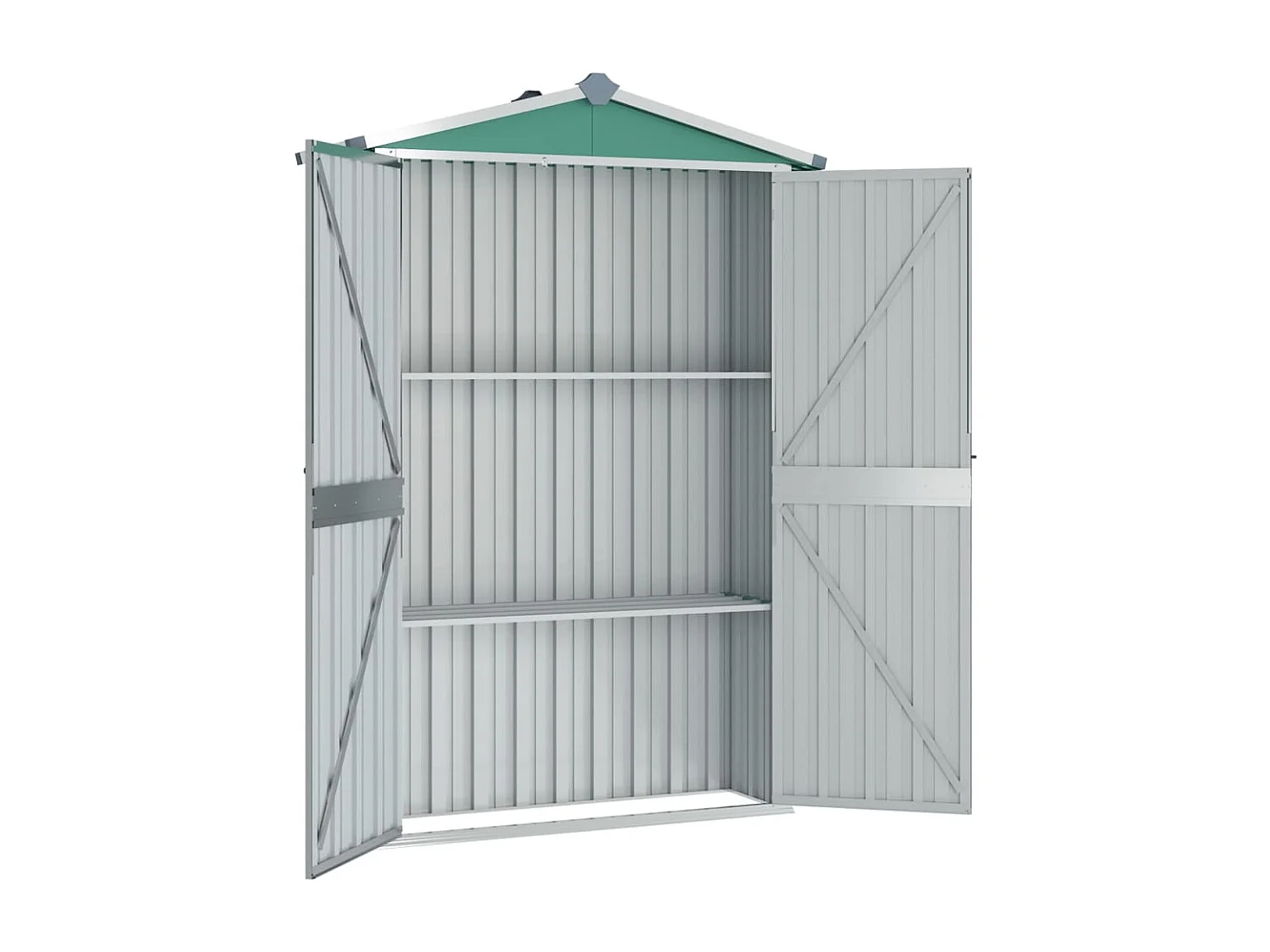 Abrigo de jardim, cabana, casa de armazenamento, galpão ao ar livre, ferramentas robustas 116 x 45 x 175 cm aço galvanizado verde 02_0022343