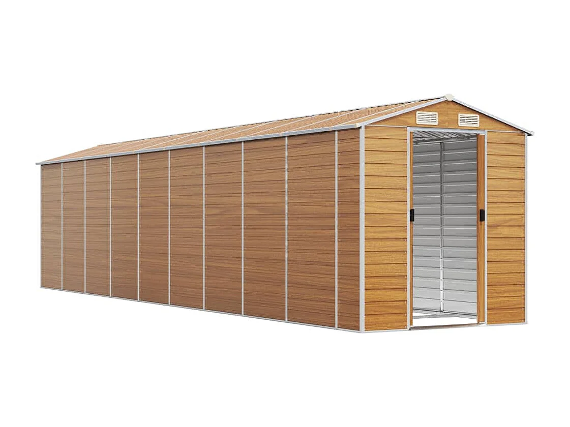 Galpão de jardim Cabine Galpão Casa de armazenamento Galpão ao ar livre Ferramentas Robusto Transparente 191 x 810 x 198 cm Aço Galvanizado Marrom 02_0022296