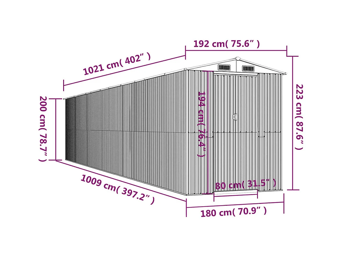 Abri de jardin cabane grise 192 x 1021 x 223 cm 02_0022252