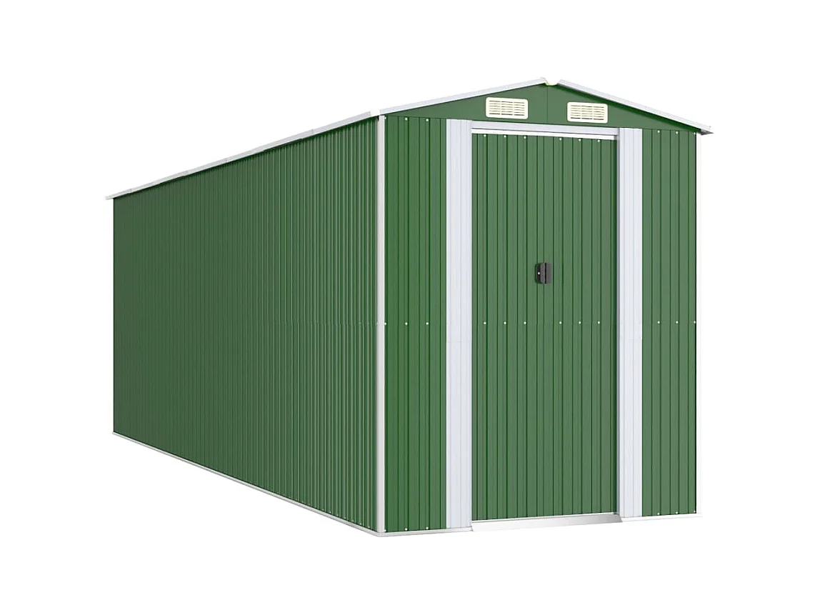 Abrigo de jardim, cabana, casa de armazenamento, abrigo ao ar livre, ferramentas robustas 192 x 606 x 223 cm aço galvanizado verde 02_0022366