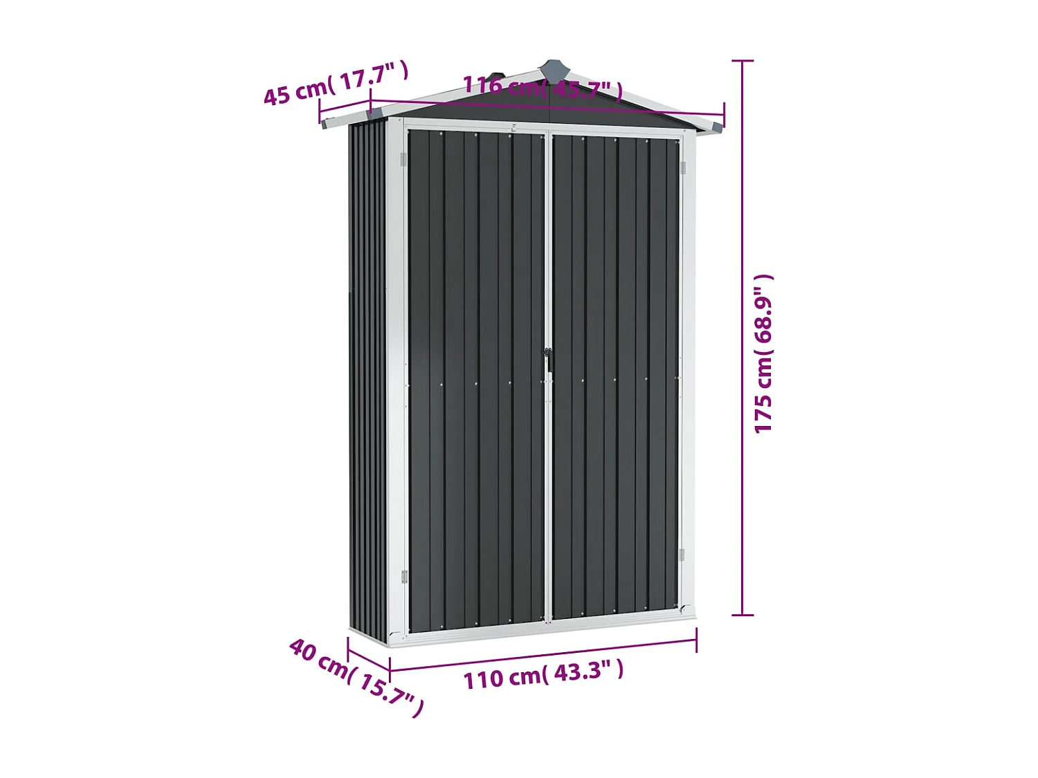 Abrigo de jardim, cabana, casa de armazenamento, galpão ao ar livre, ferramentas robustas 116 x 45 x 175 cm, aço galvanizado antracite 02_0022179