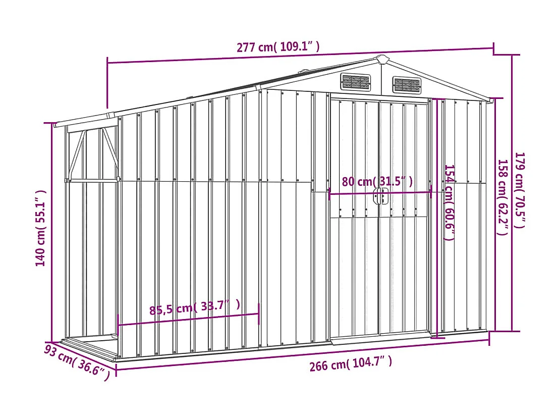Abri de jardin cabane grise 277 x 93 x 179 cm 02_0022239