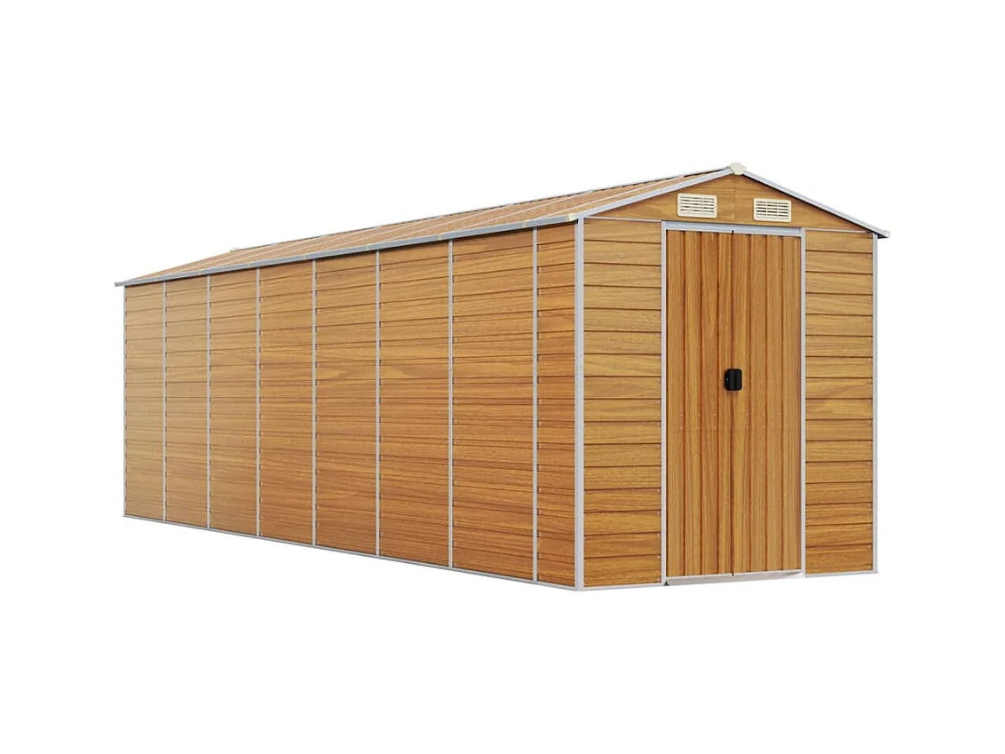 Galpão de jardim Cabine Galpão Casa de armazenamento Galpão ao ar livre Ferramentas Robusto Transparente 191 x 640 x 198 cm Aço Galvanizado Marrom 02_0022294