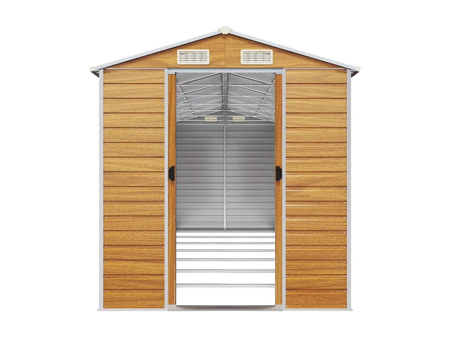 Galpão de jardim Cabine Galpão Casa de armazenamento Galpão ao ar livre Ferramentas Robusto Transparente 191 x 640 x 198 cm Aço Galvanizado Marrom 02_0022294