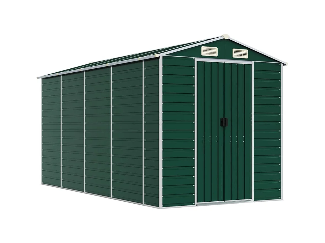 Abrigo de jardim, cabana, casa de armazenamento, galpão ao ar livre, ferramentas robustas 191 x 385 x 198 cm aço galvanizado verde 02_0022350