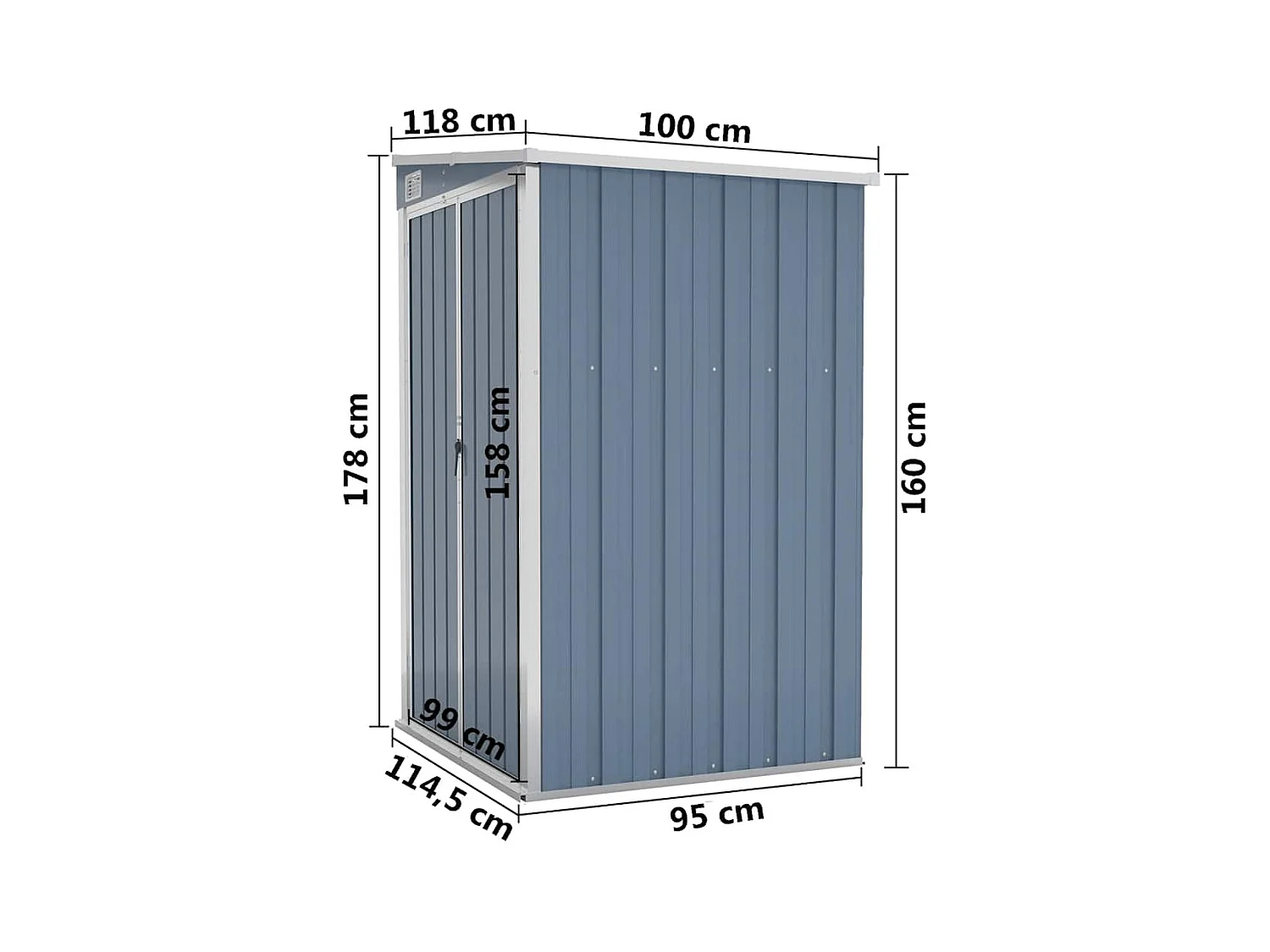 Casetta da giardino a parete 118 x 100 x 178 cm in acciaio zincato grigio 02_0044056