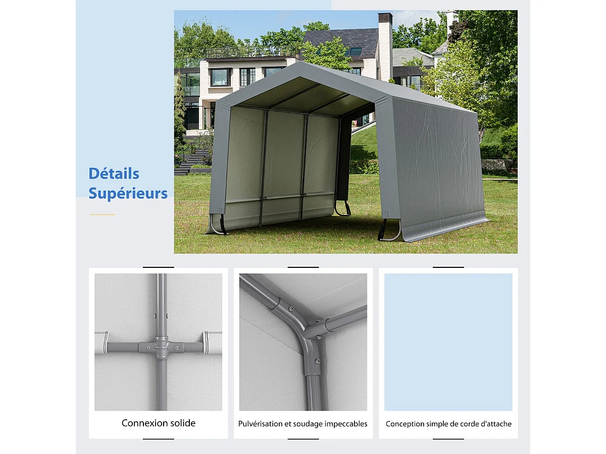 Cobertizo de garaje para coche 290 x 490 cm Tienda de almacenamiento de acero Refugio para todo tipo de clima para SUV Barco 20_0007631