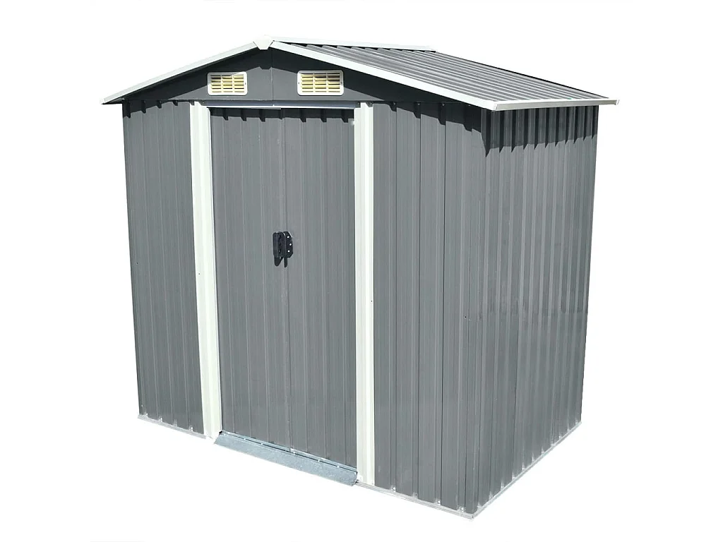 Galpão de jardim Cabine Galpão Casa Galpão de armazenamento Ferramentas de galpão ao ar livre Metal robusto 204 x 132 x 186 cm Cinza 02_0022388