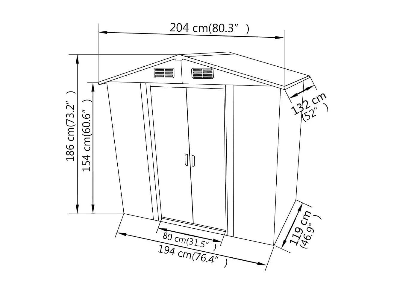 Galpão de jardim Cabine Galpão Casa Galpão de armazenamento Ferramentas de galpão ao ar livre Metal robusto 204 x 132 x 186 cm Cinza 02_0022388