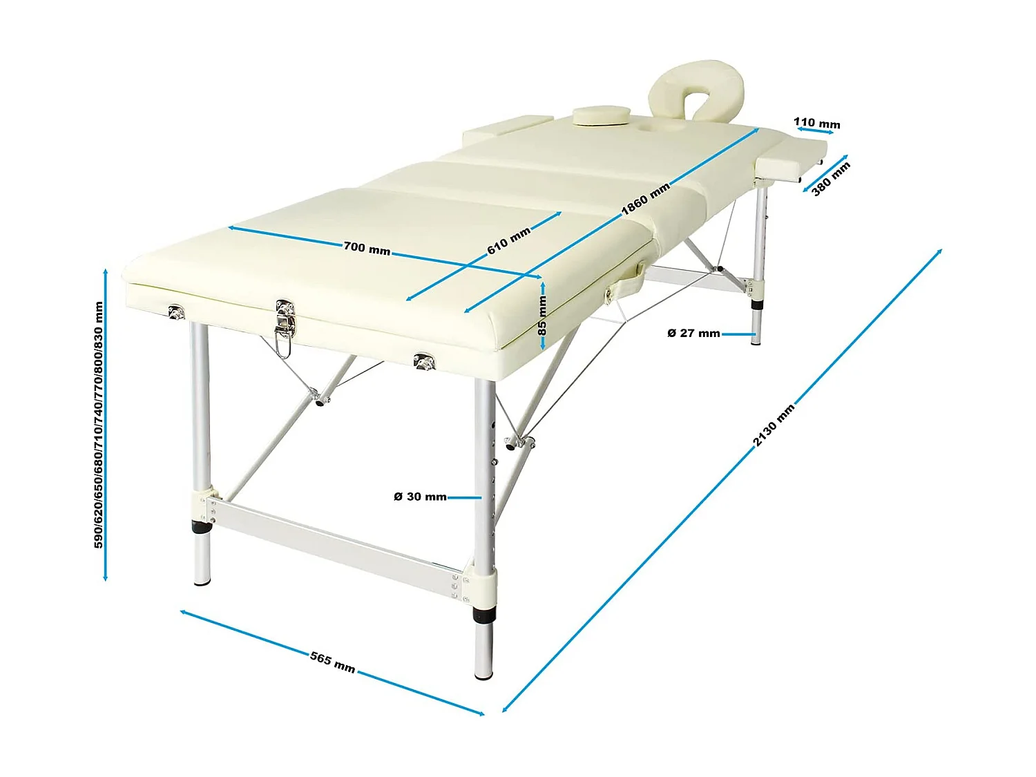 Table de massage en aluminium beige 213 x 56.5 x 83 cm 16_0000341