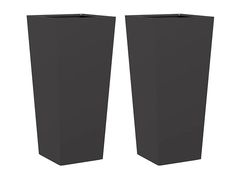 Conjunto de 2 vasos para canteiros elevados flores e terraços de jardim 35 x 35 x 75 cm aço preto 02_0038941