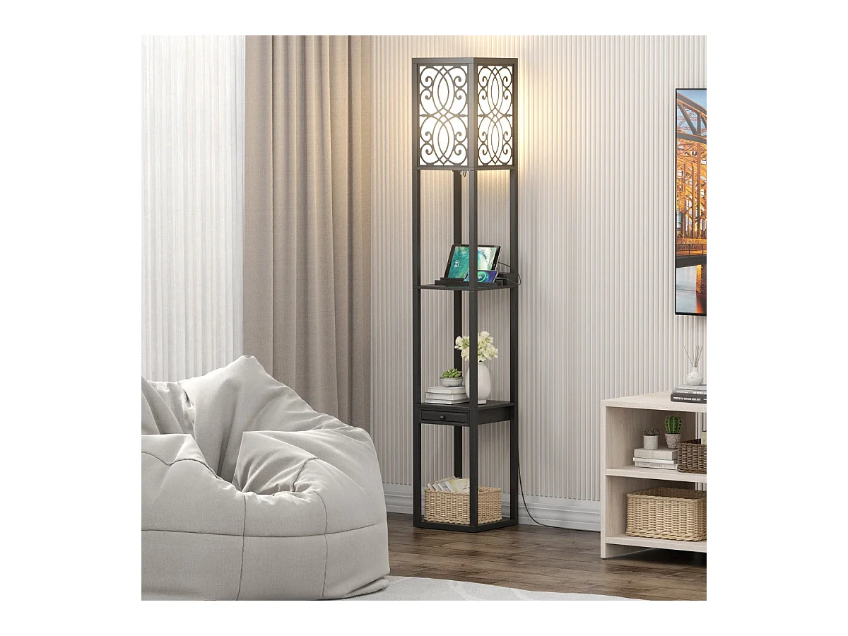 Lampadaire avec 3 étagères noire 26 x 26 x 160 cm 20_0006268