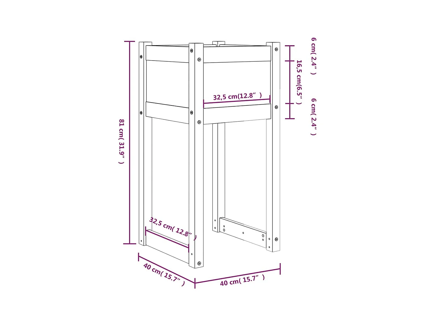 Jardinière bac lit surélevé bois blanche 40 x 40 x 81 cm 02_0038970