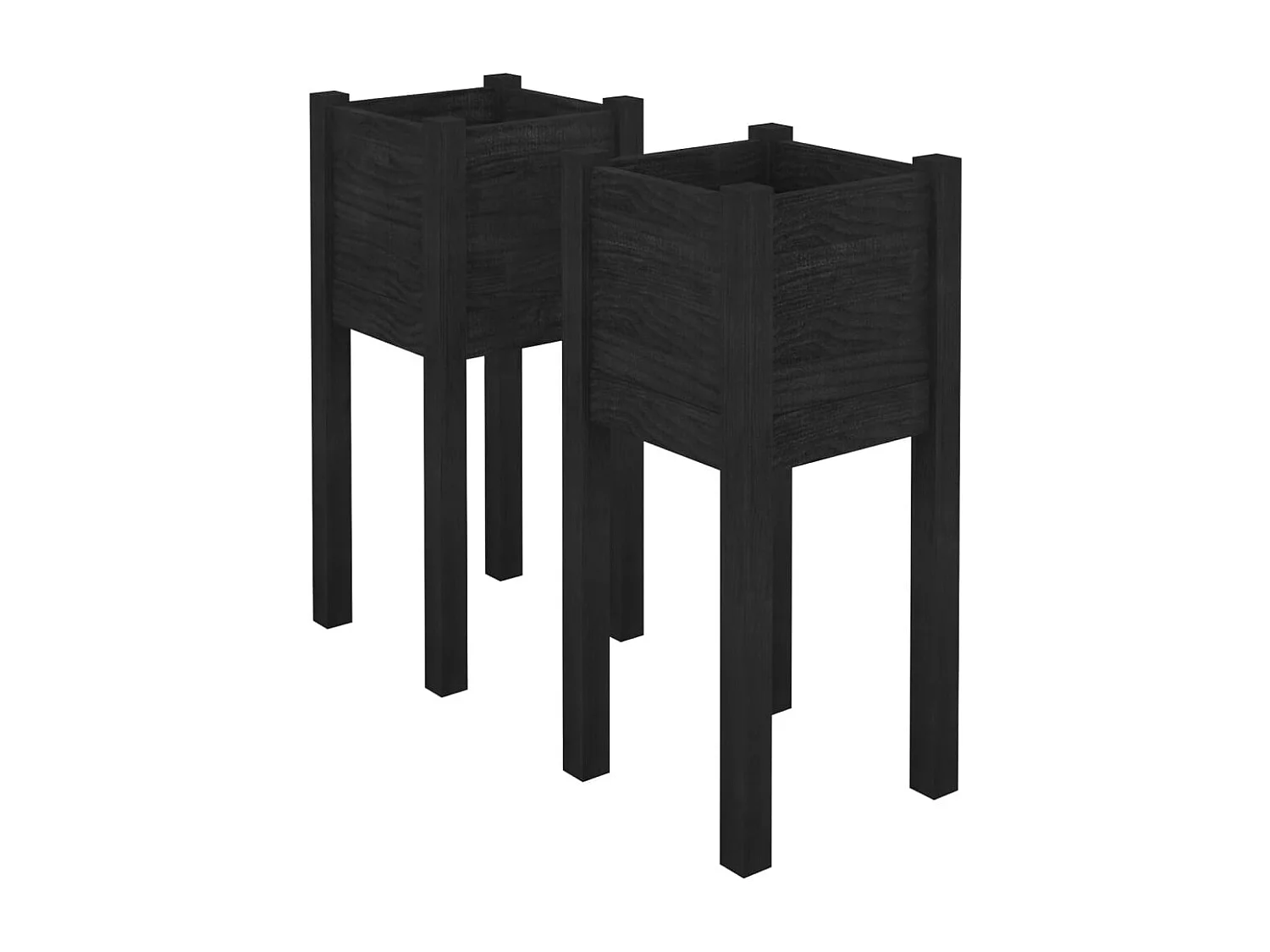 Set di 2 fioriere per aiuole rialzate, piante, fiori, giardino, terrazze, esterni, 31 x 31 x 70 cm, in legno di pino nero 02_0038893