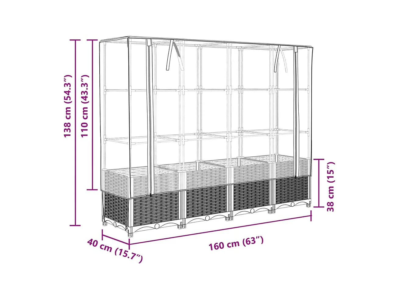 Jardinière bac lit surélevé noire 160 x 40 x 138 cm 02_0038756