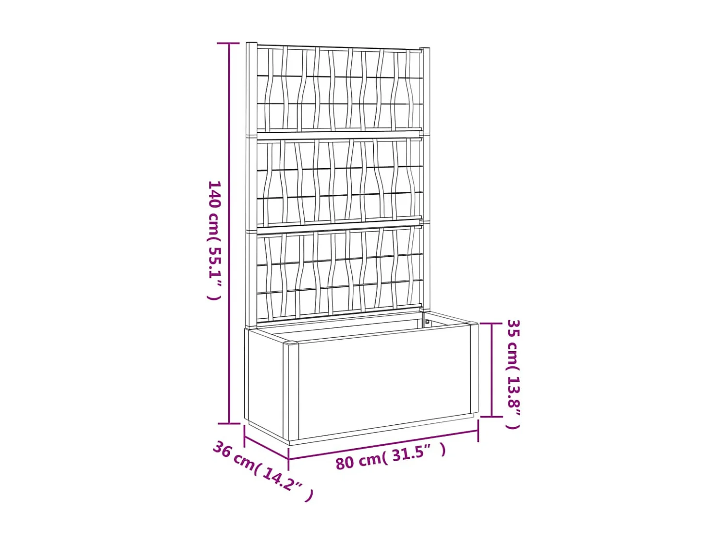 Macetero elevado bandeja plantas flores terraza jardín con enrejado 80 x 36 x 140 cm PP blanco 02_0038300