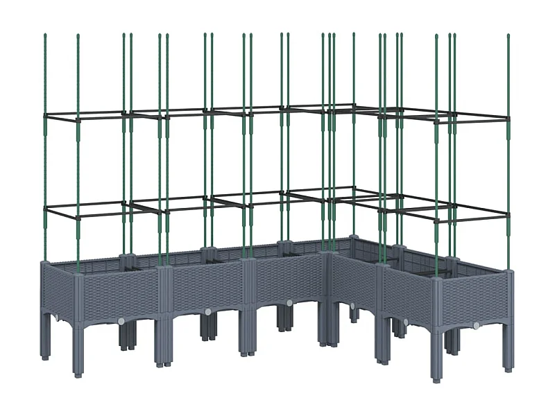 Jardinera elevada para plantas flores terraza jardín con enrejado 160 x 120 x 1425 cm PP gris 02_0038255