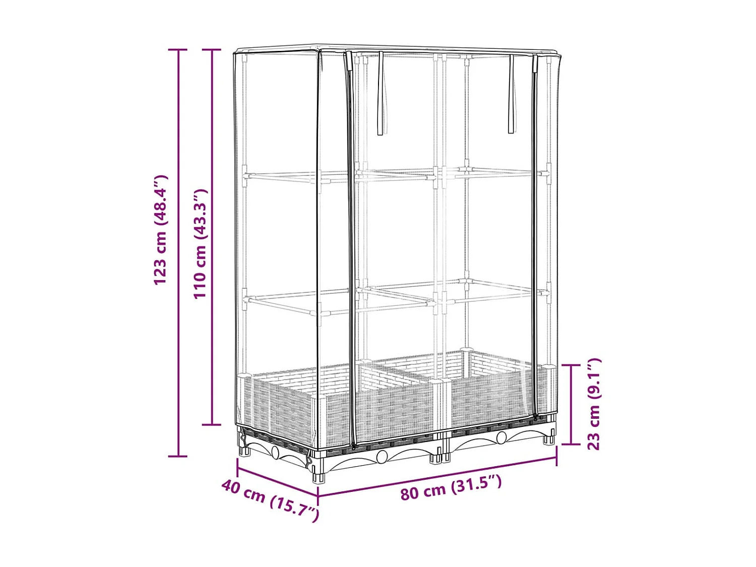 Jardinera elevada para jardín terraza jardín elevado con cubierta de aspecto ratán 80 x 40 x 123 cm color blanco 02_0038785